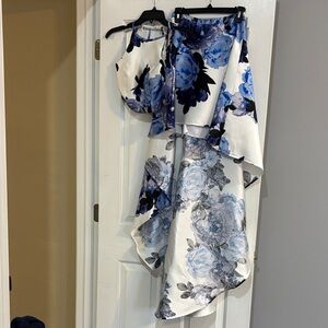 Xtraordinary Blue and White Floral Prom Dress